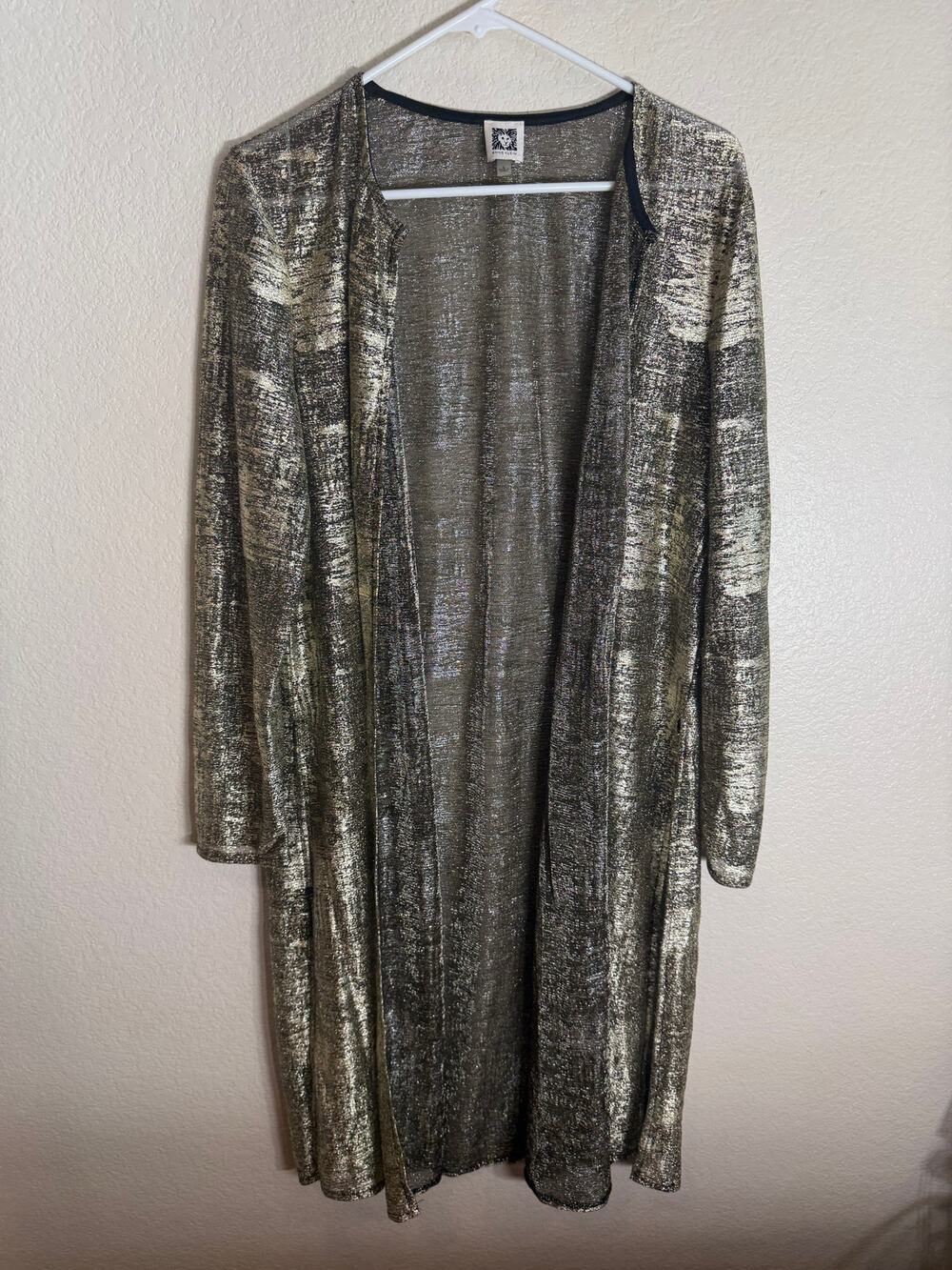 Metallic Gold & Black Longline Duster Cardigan Open Front